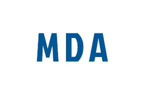 Blue text graphic displaying the letters “MDA” on a light background.